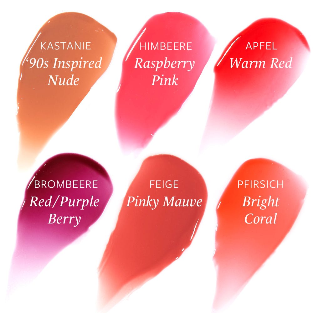 Swatches of Sweet talk Lip Oil with all 6 Shade Names and Descriptions