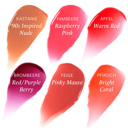 Swatches of Sweet talk Lip Oil with all 6 Shade Names and Descriptions